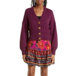 New FARM Rio Burgundy Bubble Knit Cardigan Women's Size S
